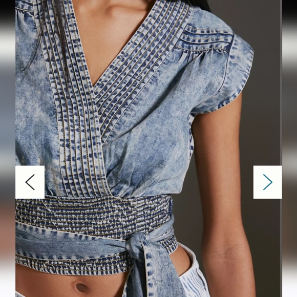 New! || PILCRO || Wrap, vest, chambrey, cropped, pullover, size small, blue - Picture 3 of 12